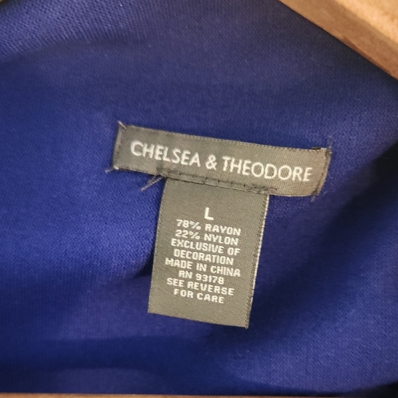 Chelsea & Theodore Women's Large Cobalt Blue Wrap Cardigan with Fringe - Picture 2 of 3